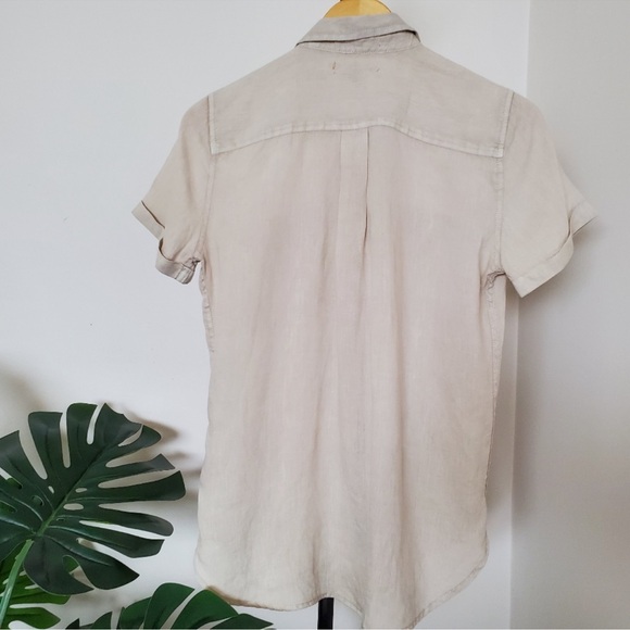 100% Linen Beige Short Sleeve Shirt - sz XS/S - Picture 2 of 11